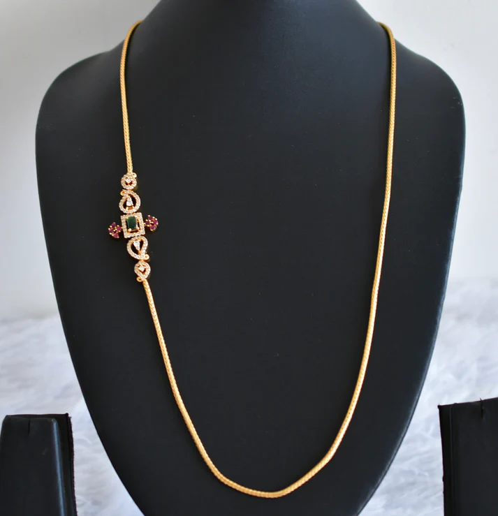 Matte finish CZ Kemp Green Stone Mango Mugappu Chain - 24 Inches